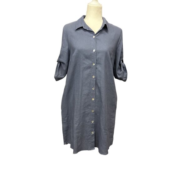 Everlily Dresses & Skirts - Everlily Button-Down Shirt Dress Roll-Up Sleeves Womens PL Linen Blend Pockets